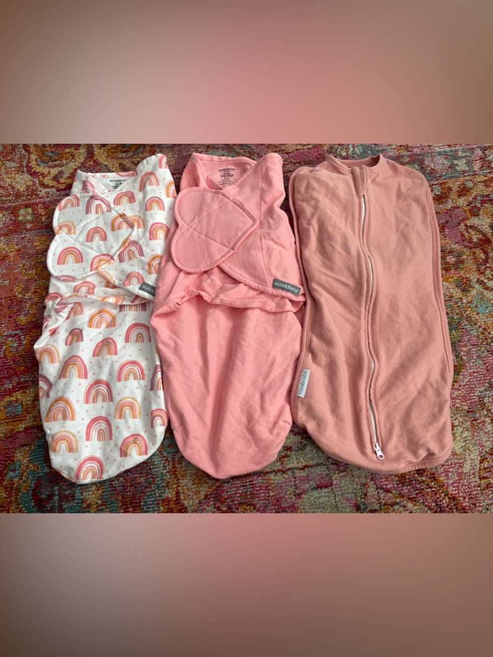 Swaddle Trio - Pink & Rainbow Baby Swaddles, SwaddleMe and Comfy Cubs, 0-3 month